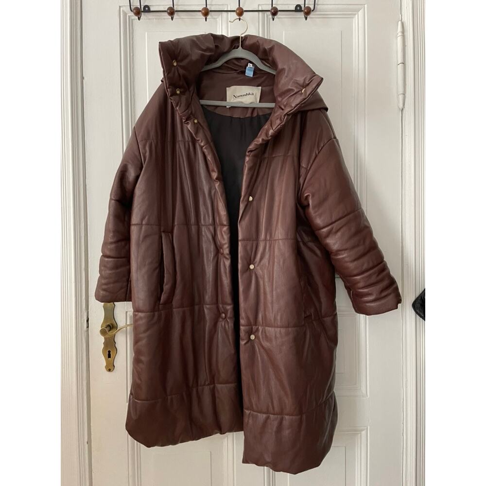 Nanushka Eska Parka Faux Leather burgundy brown
